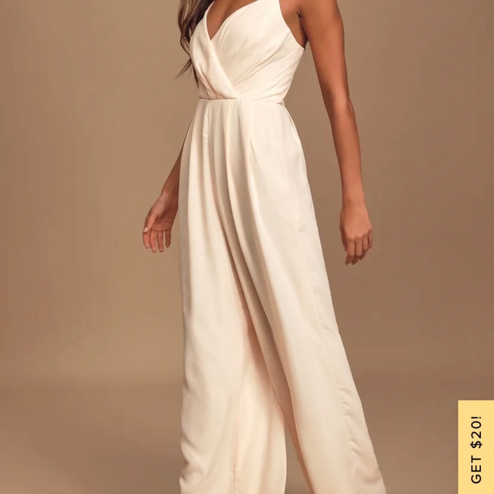 LULUS Cream Chiffon Jumpsuit - Large